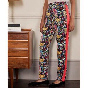 Boden Ludlow Satin Paisley Print Pants With Red Side Stripe Size 2